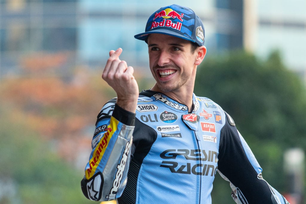 Spanish rider Alex Marquez of Gresini Racing MotoGP gestures