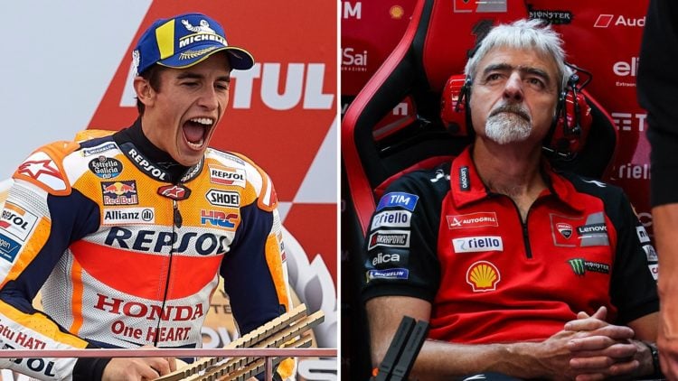 Split image of Marc Marquez and Luigi Dall'Igna. On the right, Luigi Dall'Igna General Manager of Ducati Corse seen during the MotoGP GP7 Gran Prem...