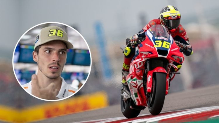 Joan Mir of Spain and Honda HRC rides during the Qualifying of the MotoGP Red Bull Grand Prix of The Americas. Inset, Joan Mir.
