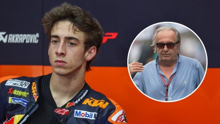 Pedro Acosta of Red Bull KTM Factory Racing during day two of MotoGP Sepang Official Test. Inset, Carlo Pernat