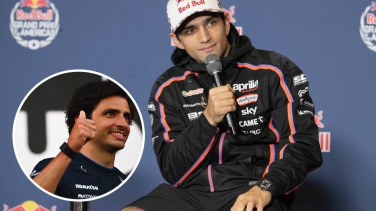 Jorge Martin at the 2025 Grand Prix of the Americas, inset Carlos Sainz