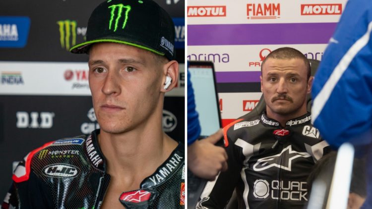 Split image of Yamaha rider Fabio Quartararo (L) and Pramac rider Jack Miller (R)