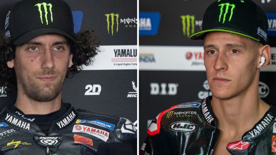 Yamaha riders Alex Rins Fabio Quartararo in the garage at the Grand Prix of Thailand