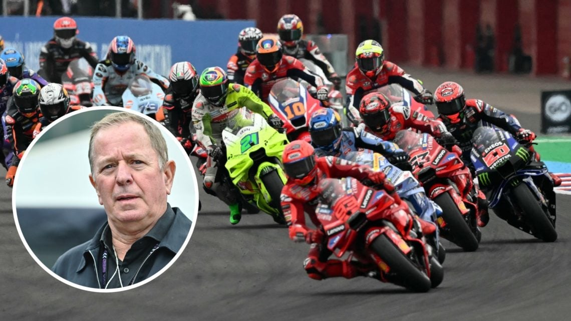 The start of the 2025 Argentina Grand Prix in MotoGP, inset Martin Brundle