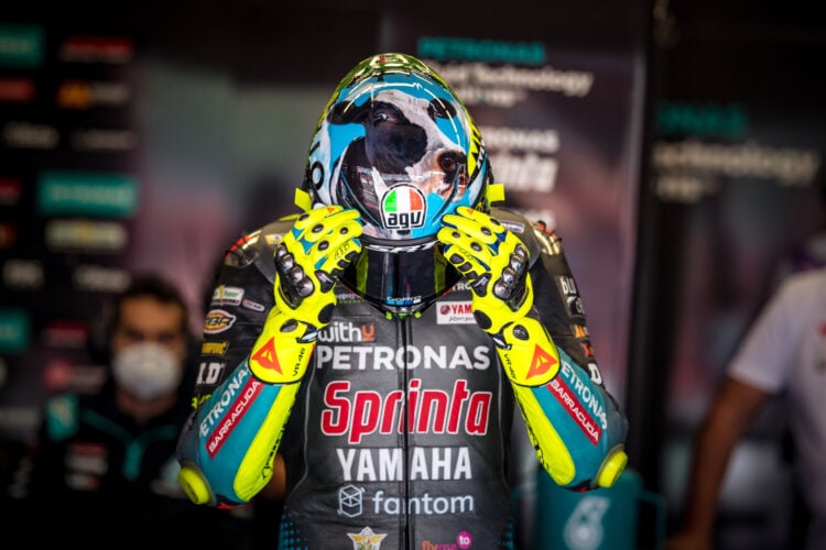 with his special "Muuu-Gello"-Helmet to start the qualifying session at Mugello Circuit on May 29, 2021 in Scarperia, Italy. (Photo by Steve Wobser/Getty Images