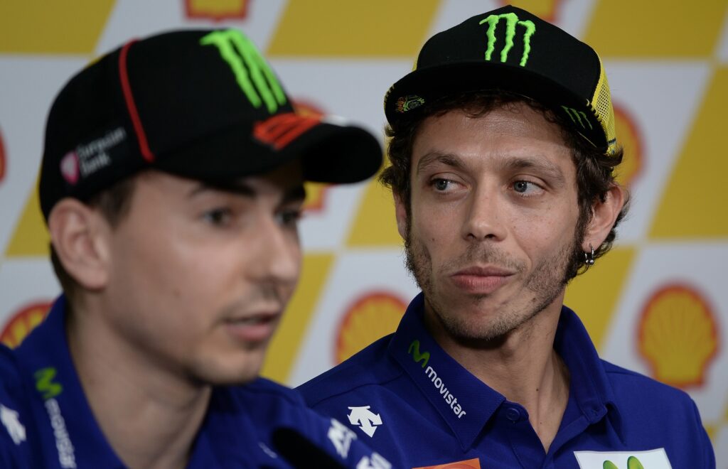 Valentino Rossi and Jorge Lorenzo of Yamaha at the 2015 Malaysian Grand Prix