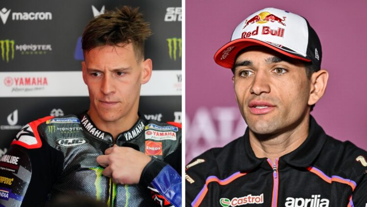 Split image of Yamaha rider Fabio Quartararo (L) and Aprilia rider Jorge Martin (R)