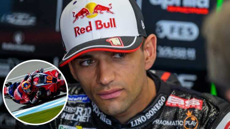 Aprilia rider Jorge Martin, inset of Honda rider Luca Martini at the 2025 Jerez test