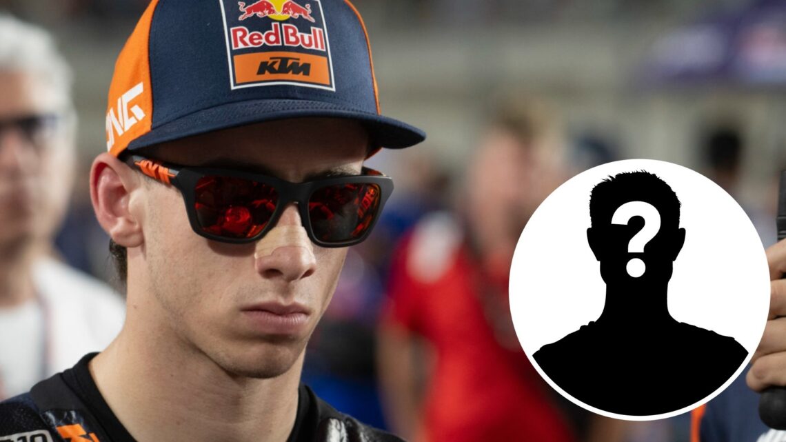 KTM rider Pedro Acosta before the 2025 MotoGP Grand Prix of Qatar with a mystery person inset