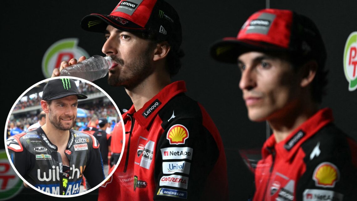 Francesco Bagnaia and Marc Marquez at the 2025 Thailand Grand Prix, inset Cal Crutchlow