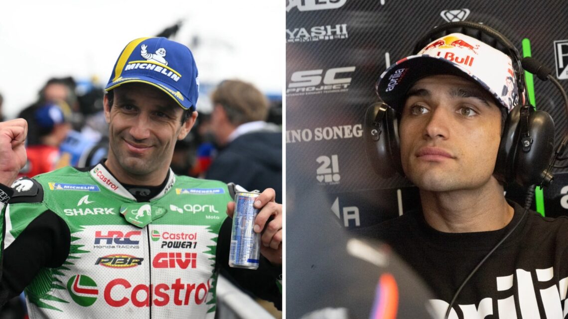 Split image of Johann Zarco (L) at the 2025 Argentine Grand Prix and Jorge Martin (R)