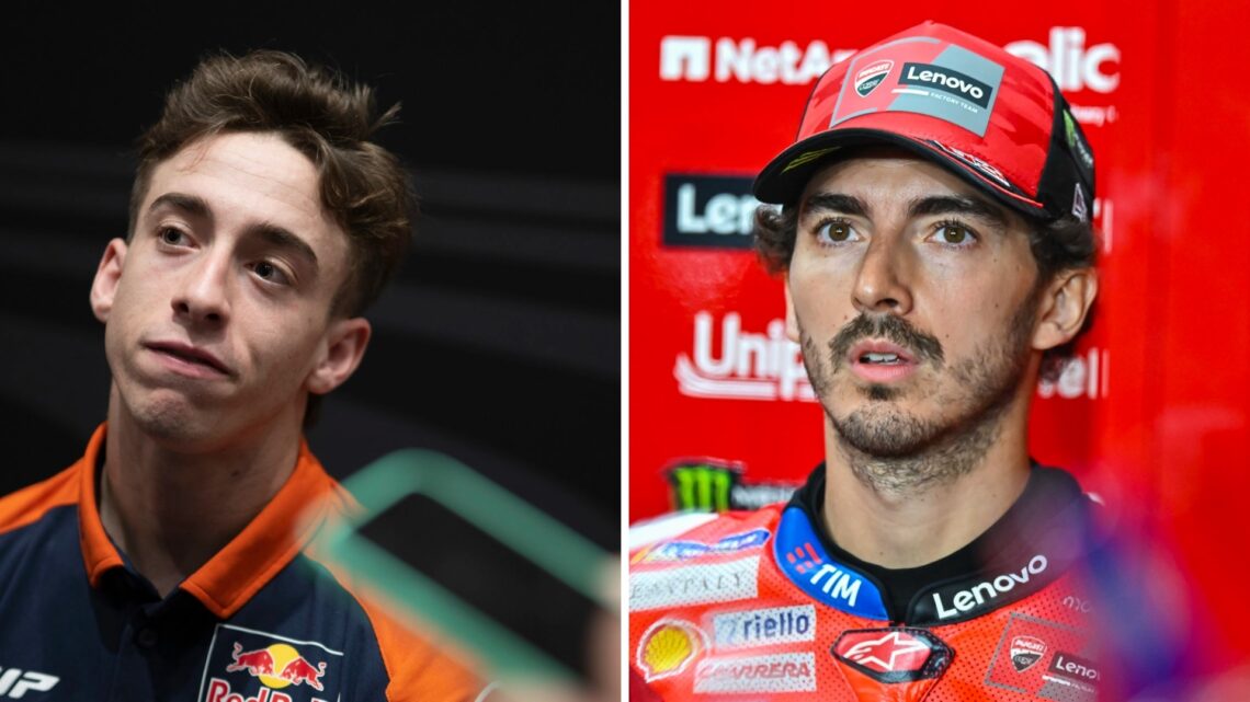 Split image of Pedro Acosta (L) and Francesco Bagnaia (R) at the 2025 Qatar Grand Prix