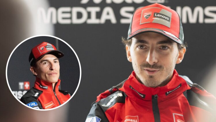 Ducati riders Francesco Bagnaia and Marc Marquez speak to the media at Silverstone before the 2025 MotoGP British Grand Prix