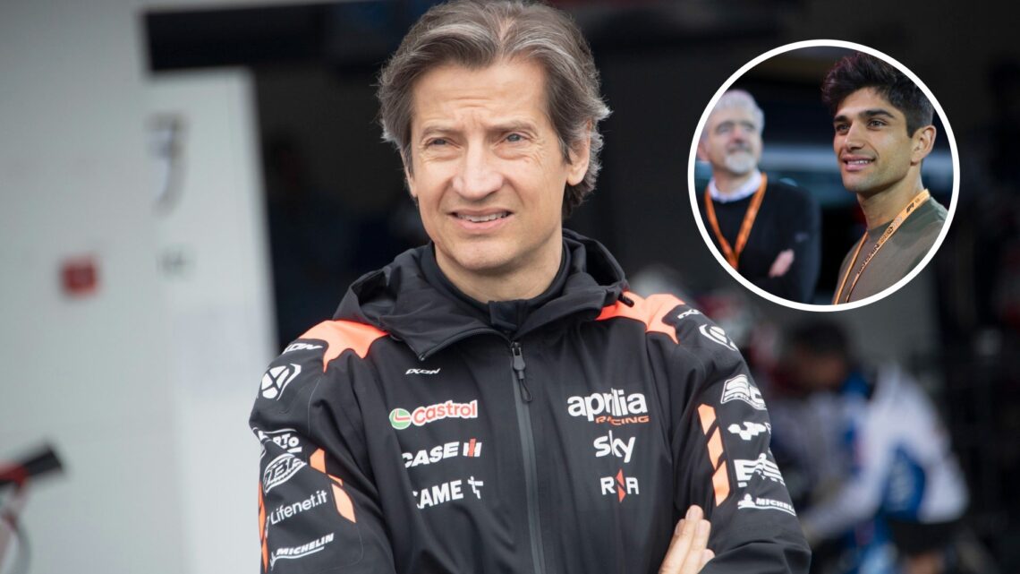 Massimo Rivola of Aprilia Racing at the 2025 Grand Prix of Spain and Jorge Martin at the 2024 Bahrain Grand Prix
