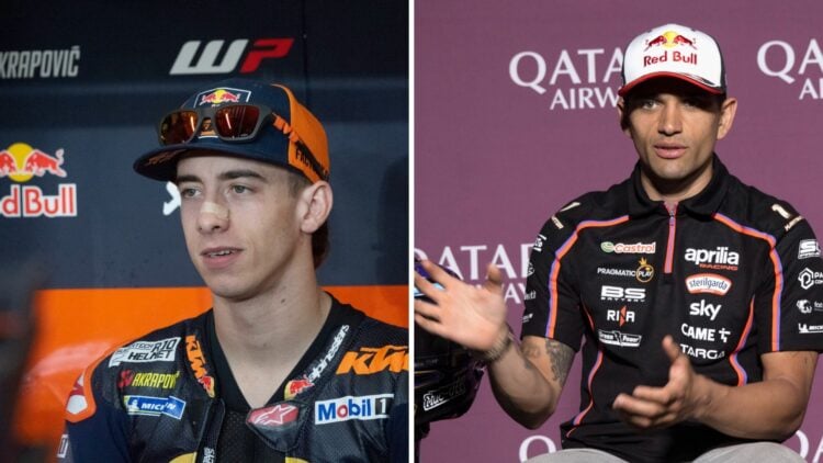 Split image of Pedro Acosta (L) inside his KTM garage and Jorge Martin (R) at the 2025 Qatar Grand Prix
