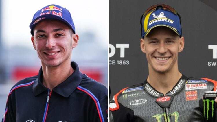 BMW rider Toprak Razgatlioglu at the 2025 World Superbikes round at Cremona and Yamaha rider Fabio Quartararo celebrates pole position for the 2025...