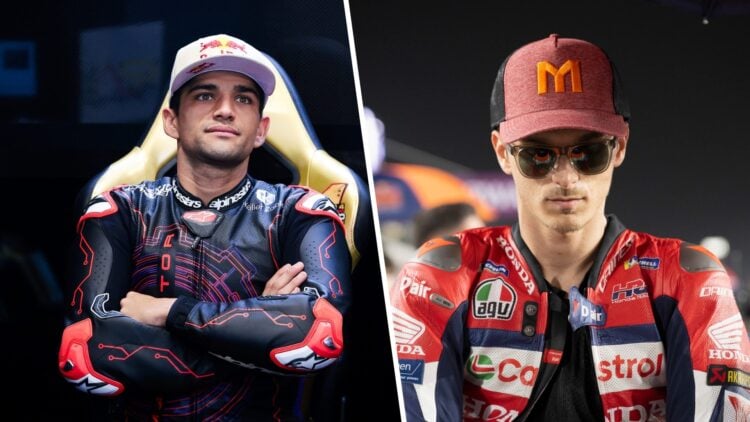 Split image of Aprilia rider Jorge Martin (L) and Honda rider Luca Marini