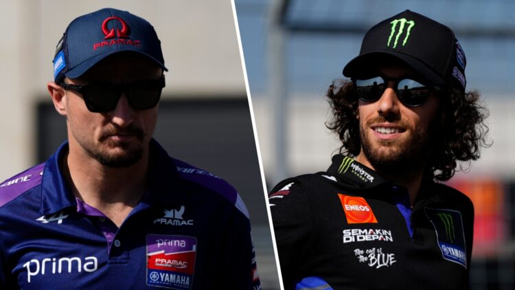 Pramac rider Jack Miller and Alex Rins of Yamaha before the 2025 MotoGP Aragon Grand Prix