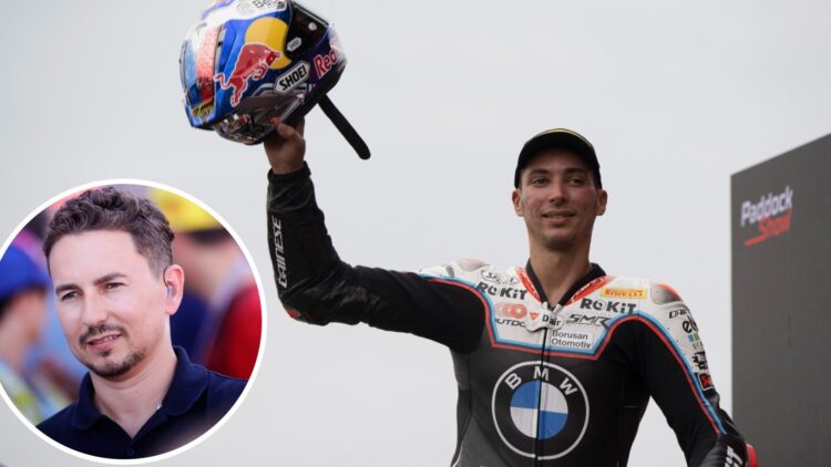 Pramac MotoGP signing Toprak Razgatlioglu celebrates; inset shows Jorge Lorenzo
