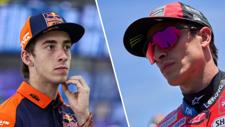 Marc Marquez of Ducati and Pedro Acosta of KTM during the 2025 MotoGP season