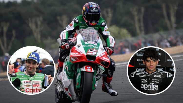 Johann Zarco of LCR Honda and Jorge Martin of Aprilia during the 2025 MotoGP season
