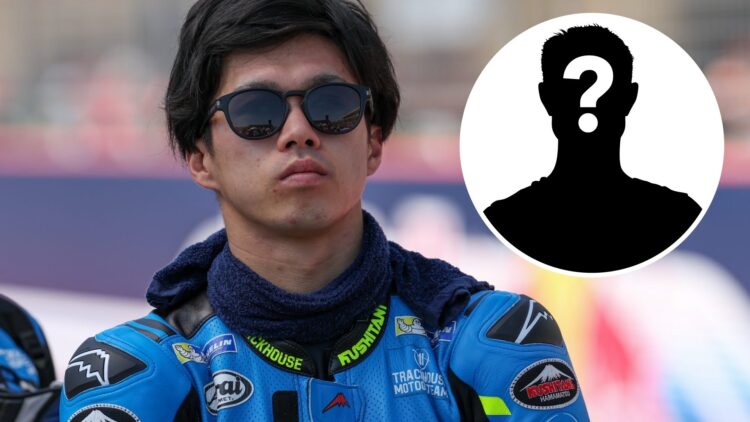 Trackhouse rider Ai Ogura at the 2025 Americas Grand Prix, inset Mystery rider
