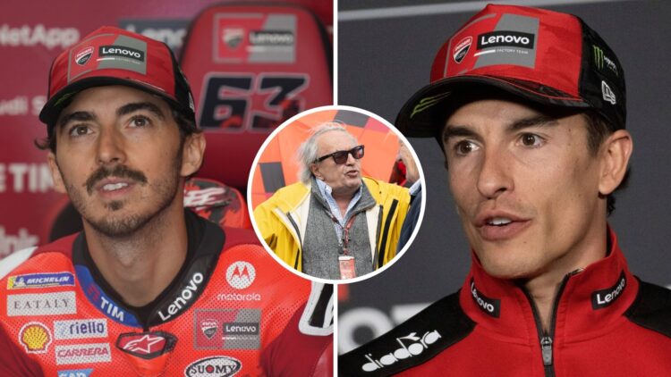 Marc Marquez and Francesco Bagnaia of Ducati during the 2025 MotoGP season and Carlo Pernat