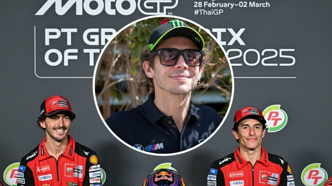 Marc Marquez and Francesco Bagnaia of Ducati during the 2025 MotoGP season and Valentino Rossi