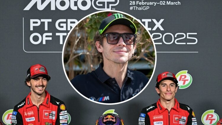Marc Marquez and Francesco Bagnaia of Ducati during the 2025 MotoGP season and Valentino Rossi
