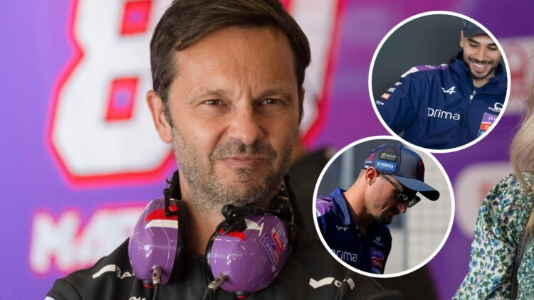 Pramac chief Gino Borsoi at the 2024 Americas Grand Prix, insets Miguel Oliveira and Jack Miller