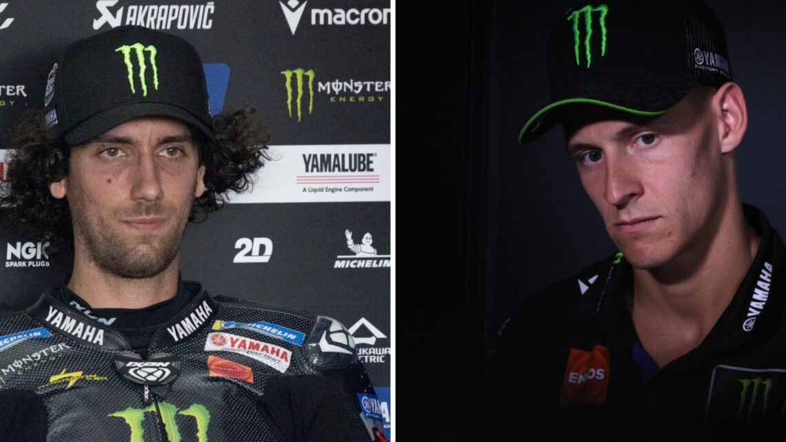 Split image of Yamaha riders Alex Rins (L) at the 2025 Thailand Grand Prix and Fabio Quartararo (R)