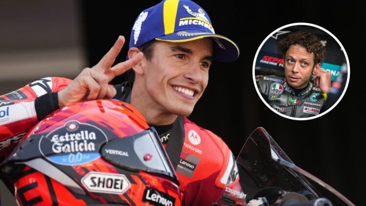 Marc Marquez of Ducati during the 2025 MotoGP season and Valentino Rossi