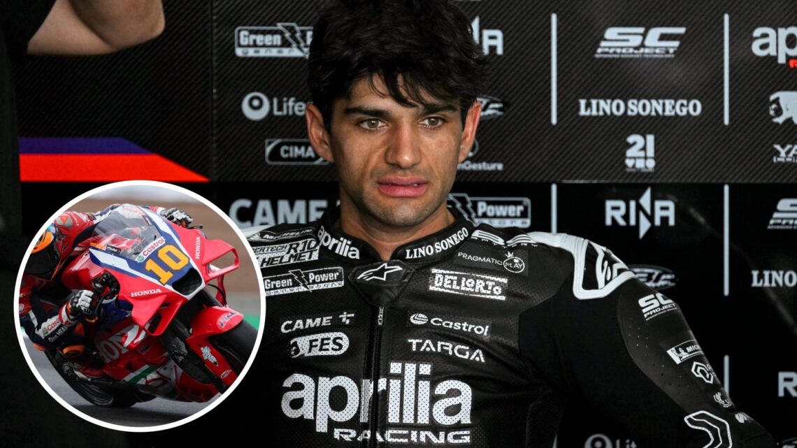 Aprilia rider Jorge Martin during pre-season testing at Sepang, inset Honda rider Luca Marini