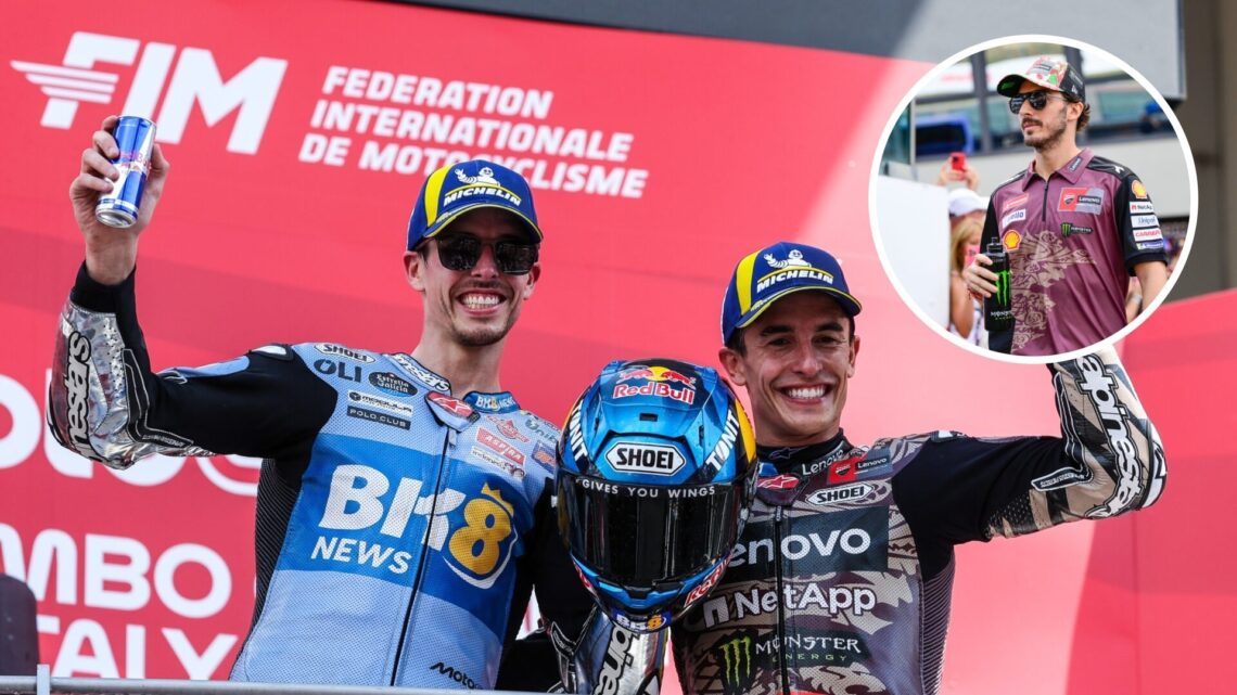 Francesco Bagnaia and Marc Marquez of Ducati and Alex Marquez of Gresini at the 2025 Italian Grand Prix