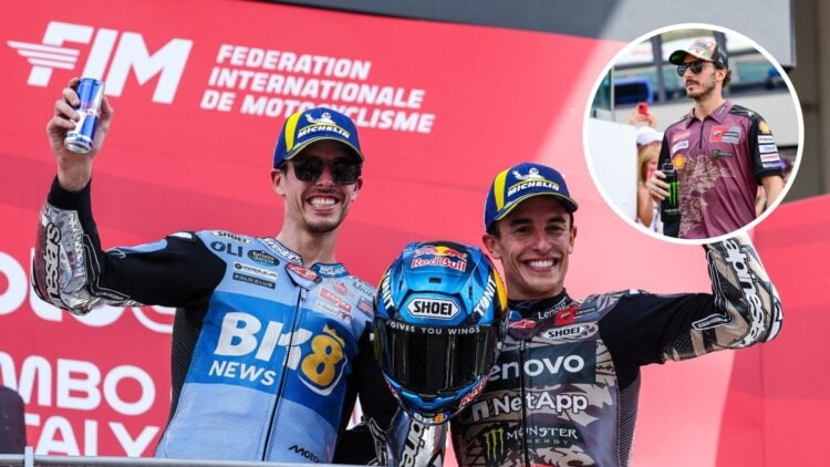 Francesco Bagnaia and Marc Marquez of Ducati and Alex Marquez of Gresini at the 2025 Italian Grand Prix