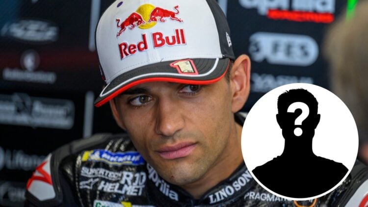 Jorge Martin in the Aprilia garage at the 2025 Qatar Grand Prix, inset Mystery