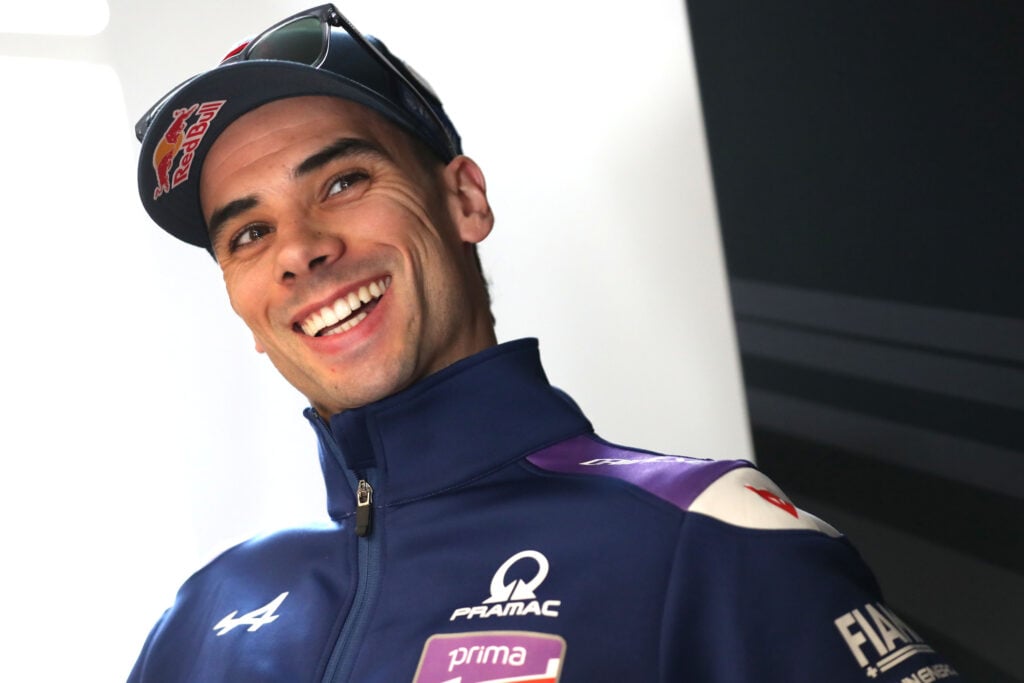 Pramac Yamaha rider Miguel Oliveira speaks to the media before the 2025 MotoGP German Grand Prix