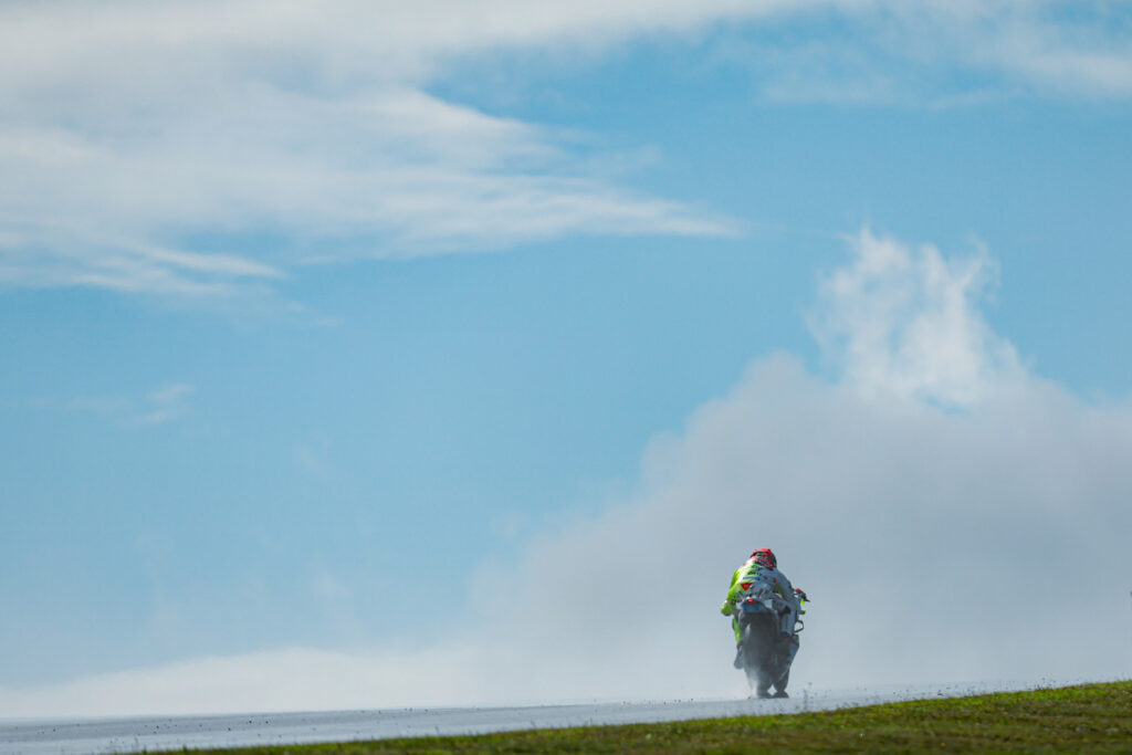 VR46 rider Fabio Di Giannantonio on track during practice for the 2025 MotoGP Czech Grand Prix