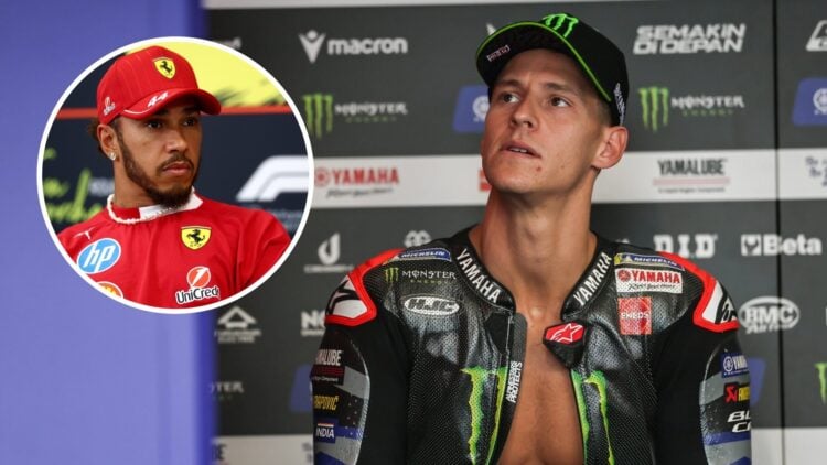 Fabio Quartararo of Yamaha and Lewis Hamilton of Ferrari in 2025