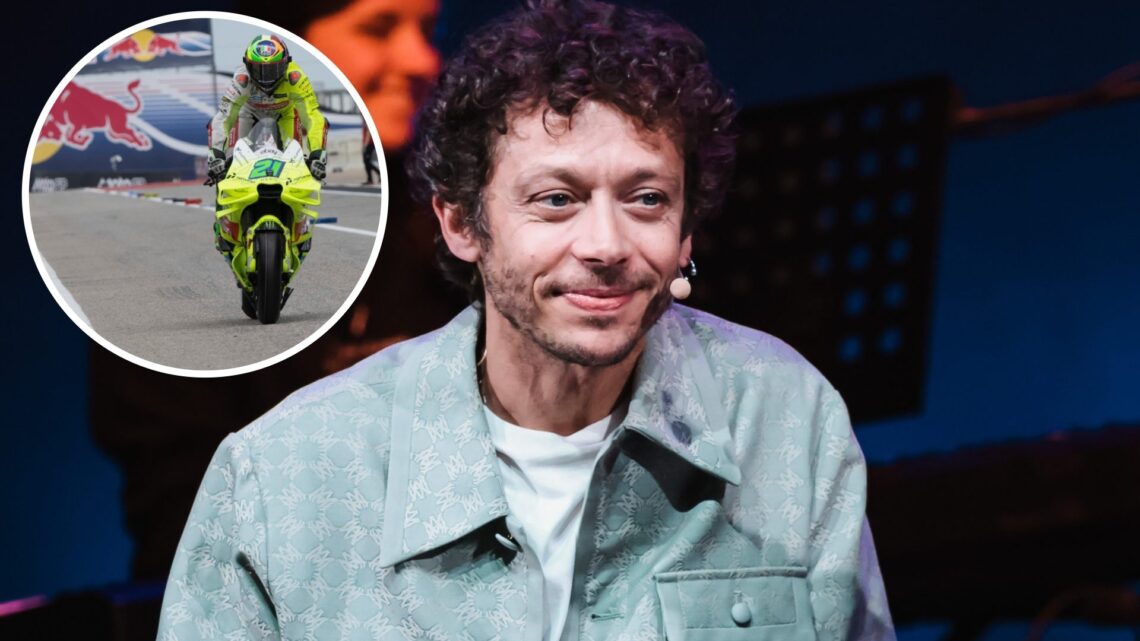 Valentino Rossi attends the recording of the PoretCast, inset VR46 rider Franco Morbidelli