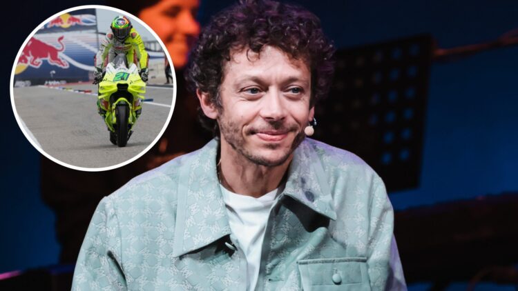 Valentino Rossi attends the recording of the PoretCast, inset VR46 rider Franco Morbidelli