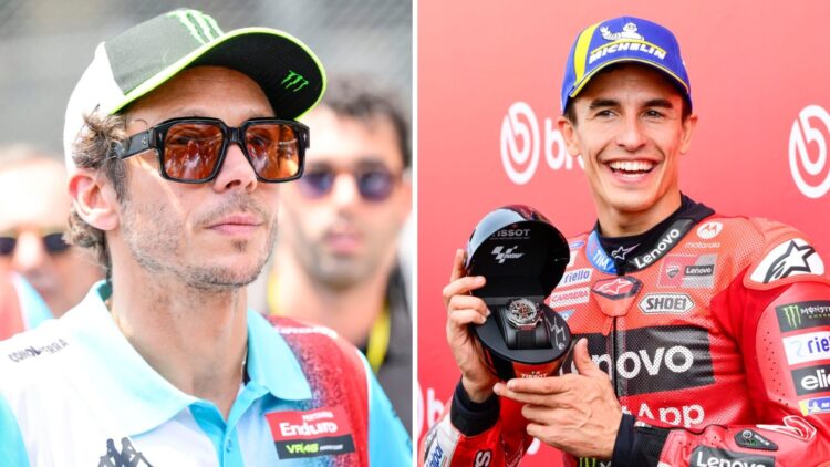 Marc Marquez of Ducati and Valentino Rossi of VR46 Racing at the 2025 Italian Grand Prix