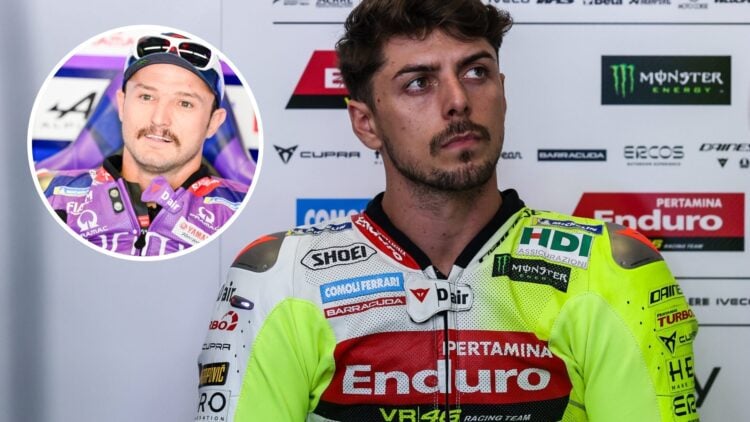 Fabio Di Giannantonio of VR46 Racing and Jack Miller of Pramac Racing during the 2025 MotoGP season