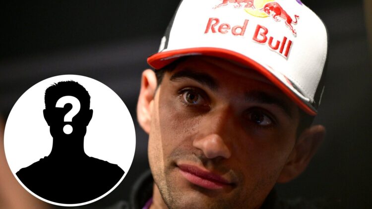 Aprilia rider Jorge Martin at the 2025 Qatar Grand Prix, inset Mystery rider