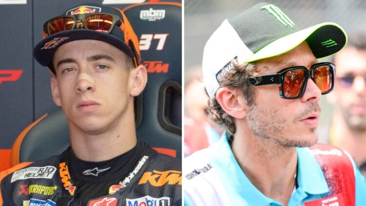Split image of KTM rider Pedro Acosta (L) and VR46 owner Valentino Rossi (R) at the 2025 Italian Grand Prix