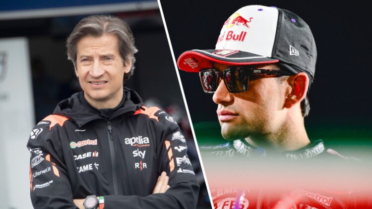 Split image of Aprilia sports director Massimo Rivola (L) and Aprilia rider Jorge Martin (R)