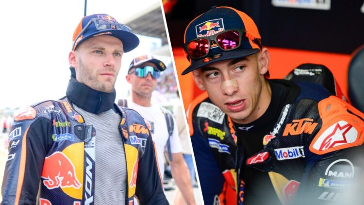 Split image of Brad Binder (L) on the Mugello grid before the 2025 Italian Grand Prix and Pedro Acosta (R)