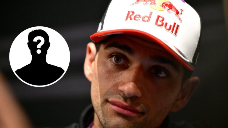 Jorge Martin of Aprilia looks on; inset of a mystery rider