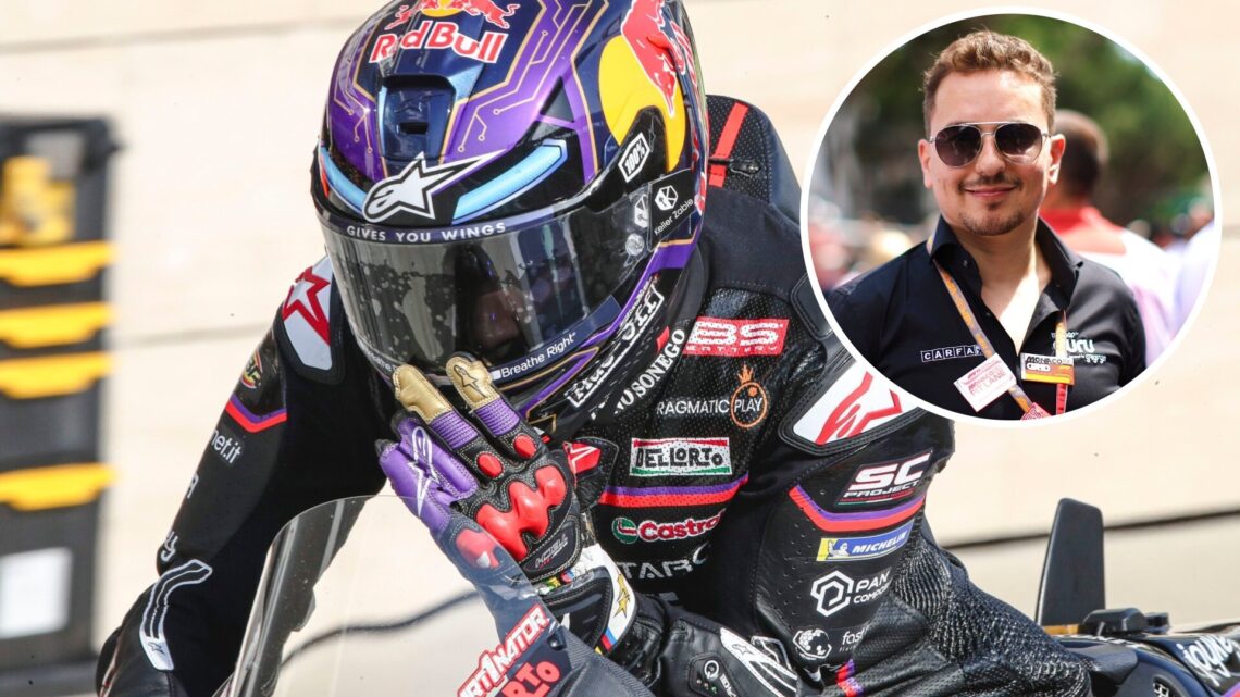 Aprilia rider Jorge Martin prepares to ride the RS-GP25 at the 2025 Qatar Grand Prix, inset Jorge Lorenzo