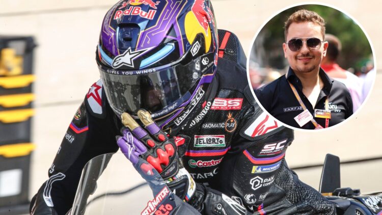 Aprilia rider Jorge Martin prepares to ride the RS-GP25 at the 2025 Qatar Grand Prix, inset Jorge Lorenzo